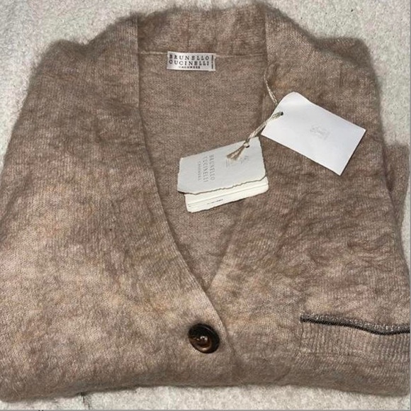 brunello cucinelli womens natural mohair and wool blend cardigan - Picture 4 of 7